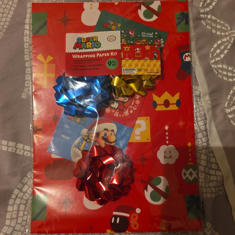 Nintendo Wrapping Paper Kit with Red and Blue Bows